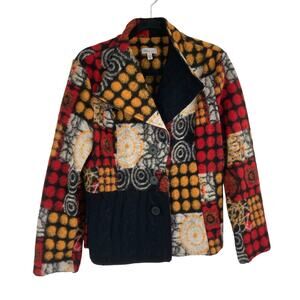 Linea Domani Art to Wear Sweater Wool Blend Jacket Women’s Large Red Yellow